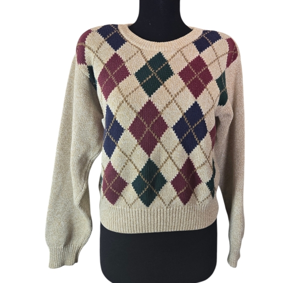 Vintage LizSport Diamonds Crewneck Pullon Long Sleeve Sweater Women’s Petite P - Picture 1 of 9